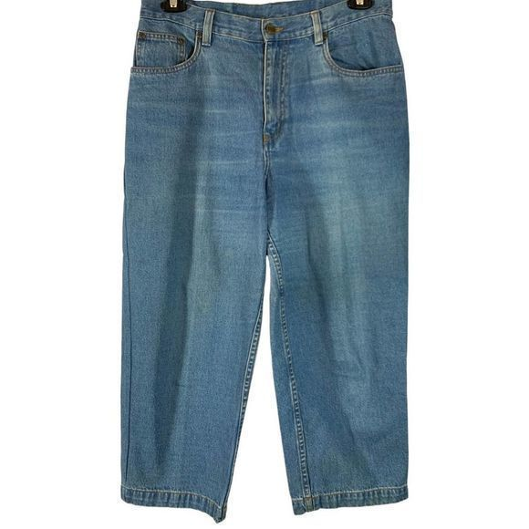 L.L. Bean Womens Cotton High Waist Cropped Denim Jeans Light Wash Blue Size 14